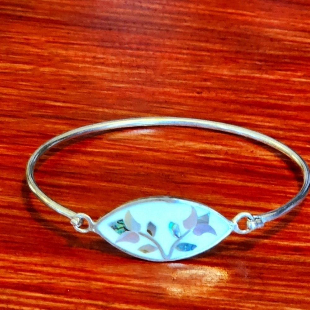 Lia Sophia Silver Cloisonne Bangle with Flower Design